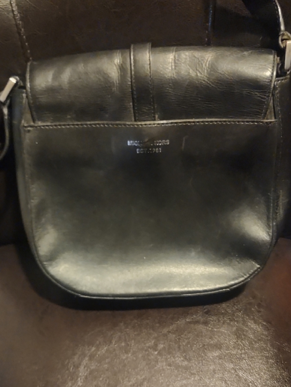 Michael Kors Black Leather Messenger Crossbody with Silver Tone Accent - Picture 2 of 7
